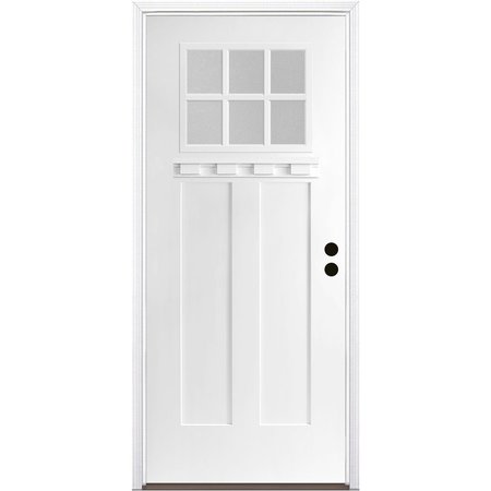 CODEL DOORS 32" x 80" Primed White Shaker Exterior Fiberglass Door 2868LHISPSFHER2066C691615B